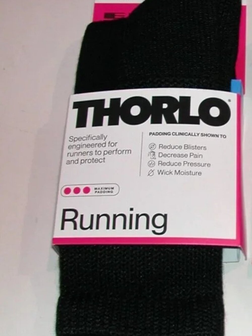 Thorlo Maximum Cushion Running Unisex Crew Socks Men's Large NWT Black